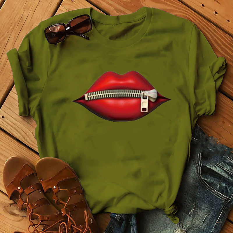 Women's Cool Slouchy Zipper Lips Printed Clothing