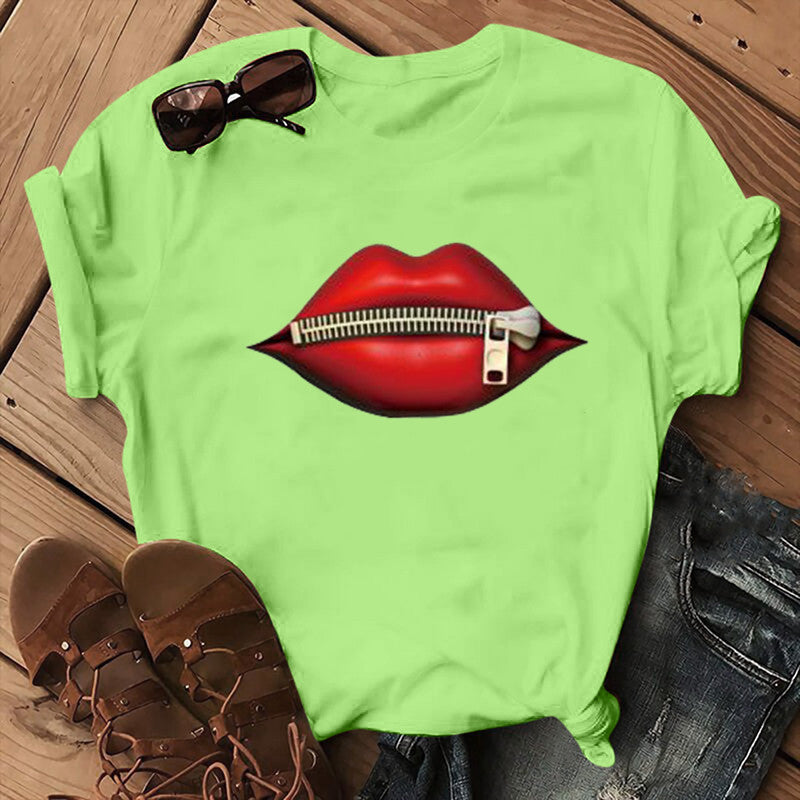 Women's Cool Slouchy Zipper Lips Printed Clothing