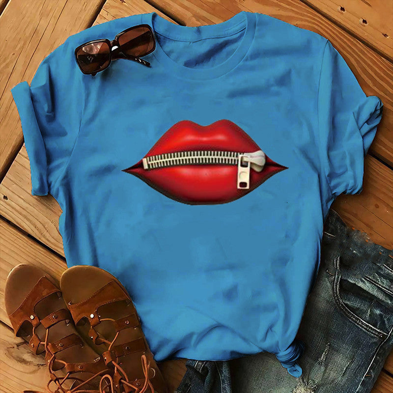 Women's Cool Slouchy Zipper Lips Printed Clothing