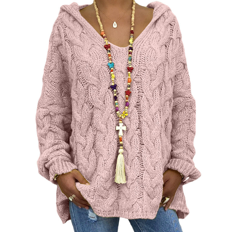Popular Solid Color Twist Knitted Hoodie Sweaters