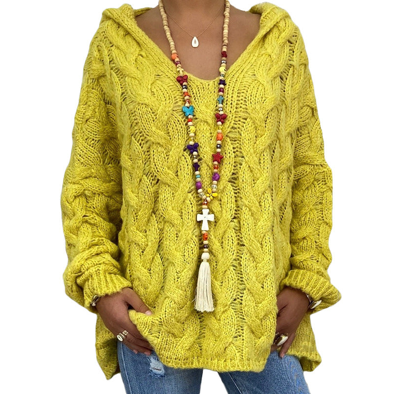Popular Solid Color Twist Knitted Hoodie Sweaters