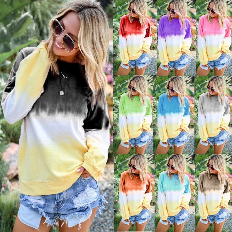 Women's Creative Rainbow Gradient Printed Long-sleeved Sweaters