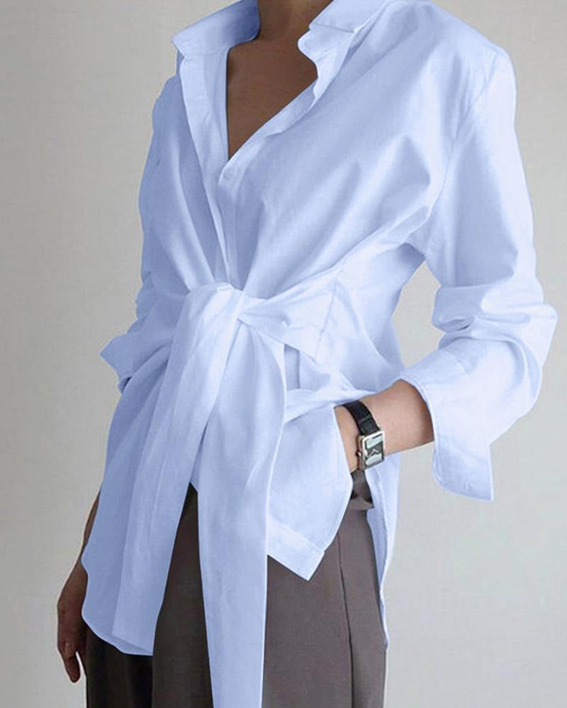 Women's Loose Tied Long-sleeved Casual Shirt Blouses