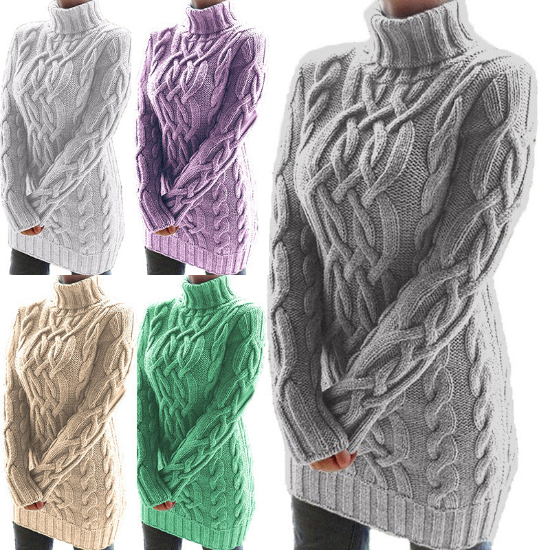 Women's Thickened Lapel Retro Cable-knit Dress Sweaters