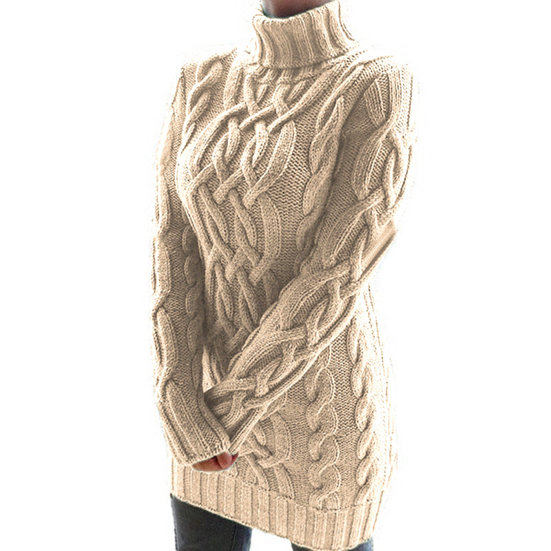 Women's Thickened Lapel Retro Cable-knit Dress Sweaters