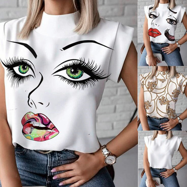 Women's Summer Simple Collar Printings Shirt Blouses