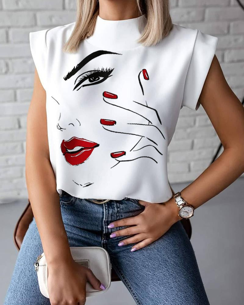 Women's Summer Simple Collar Printings Shirt Blouses