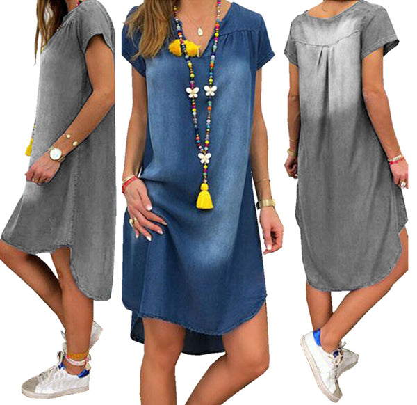 Summer Collar Pullover Sleeve Denim Dress Shorts