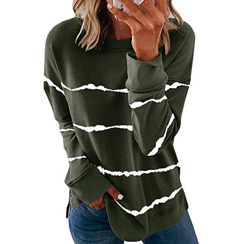 Women's Autumn Round Neck Loose Striped Printed Blouses