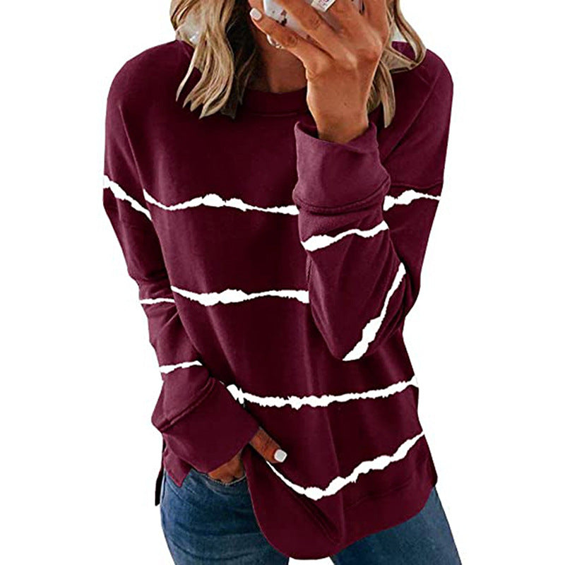 Women's Autumn Round Neck Loose Striped Printed Blouses