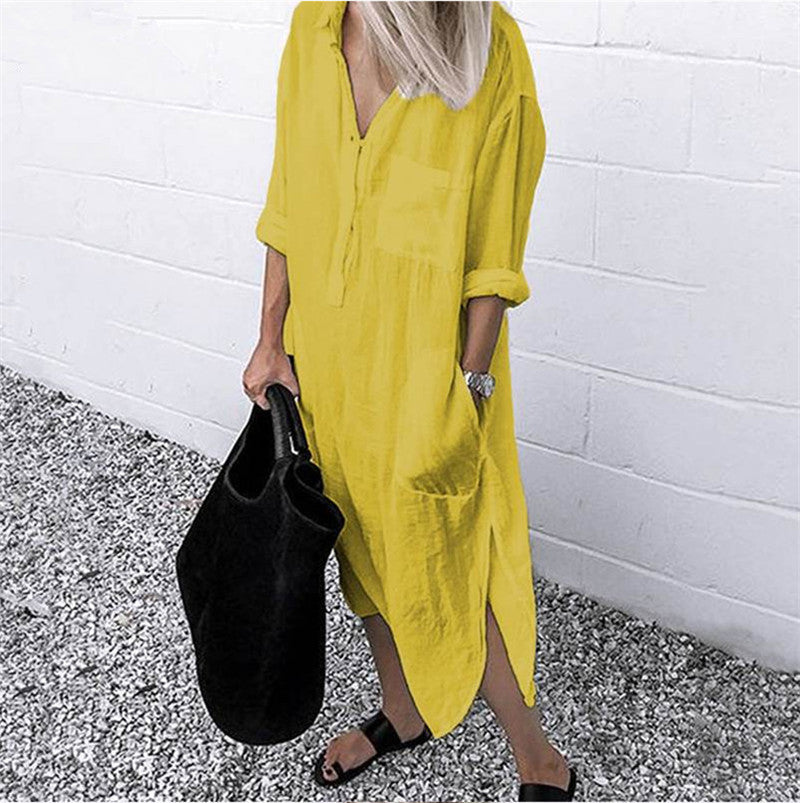 Women's Elegant Solid Color Simple Long Shirt Dresses