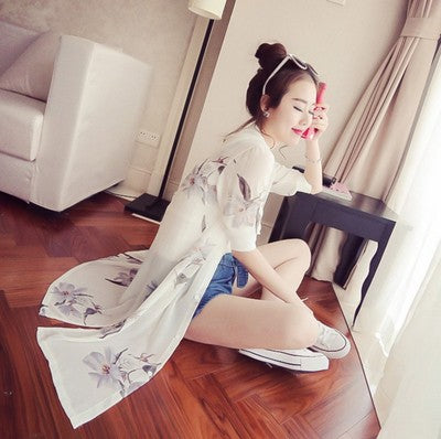 Women's Thin Summer Retro Printed 3/4 Sleeves Shirt Coats