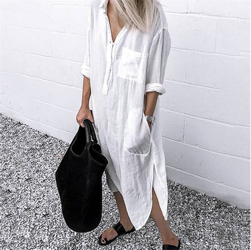 Women's Elegant Solid Color Simple Long Shirt Dresses