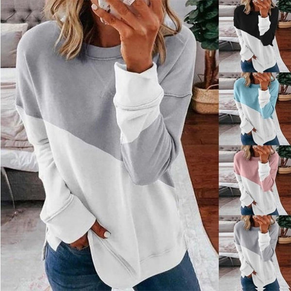 Women's Color Matching Long Sleeve Round Neck Contrast Sweaters