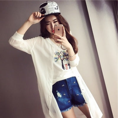 Women's Thin Summer Retro Printed 3/4 Sleeves Shirt Coats