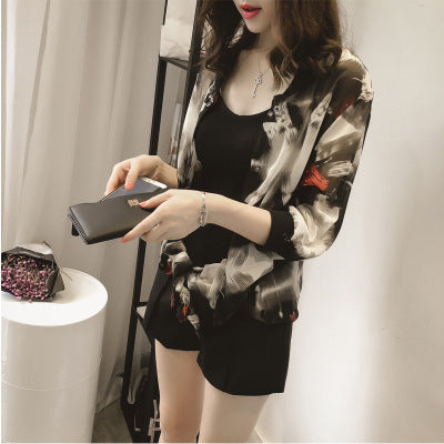 Women's Thin Summer Retro Printed 3/4 Sleeves Shirt Coats