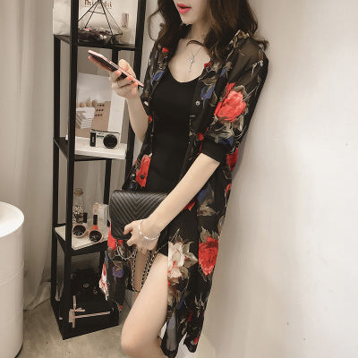 Women's Thin Summer Retro Printed 3/4 Sleeves Shirt Coats