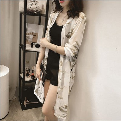 Women's Thin Summer Retro Printed 3/4 Sleeves Shirt Coats