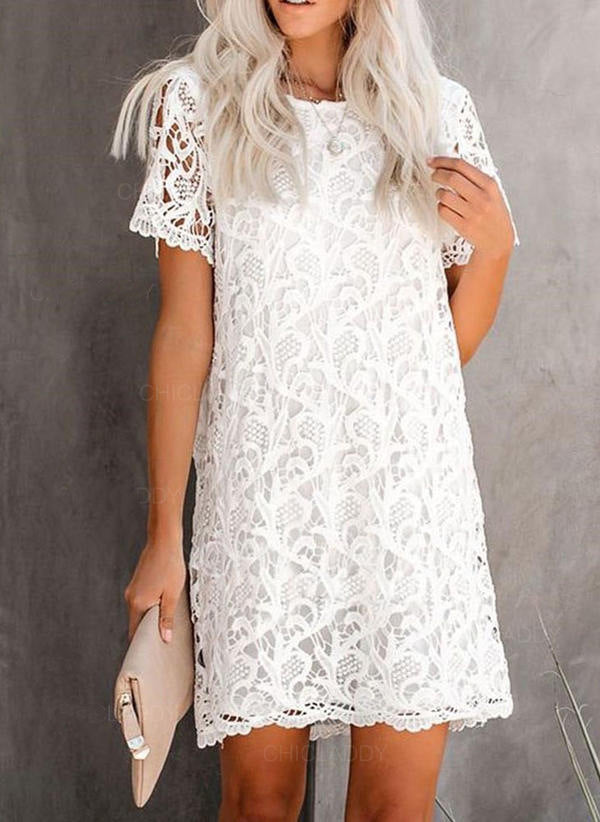 Round Neck Hollow Lace Midi Dress Dresses