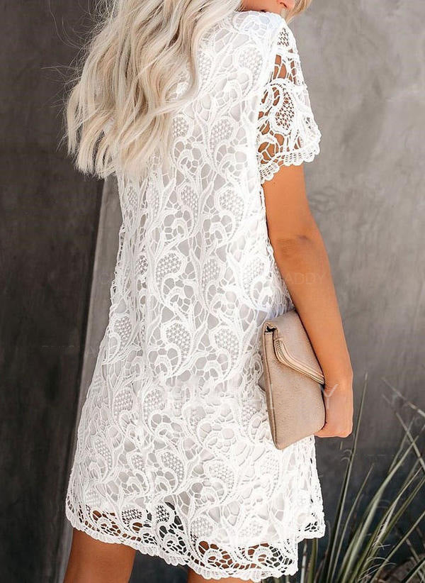 Round Neck Hollow Lace Midi Dress Dresses