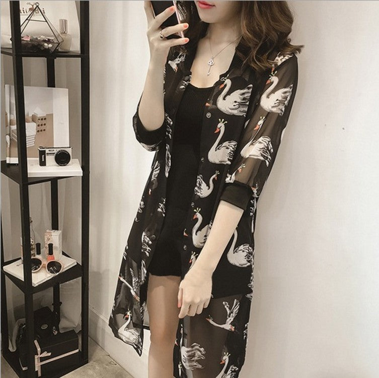 Women's Thin Summer Retro Printed 3/4 Sleeves Shirt Coats