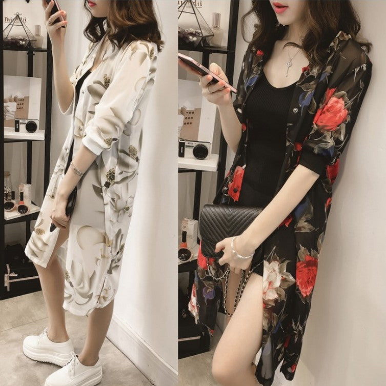 Women's Thin Summer Retro Printed 3/4 Sleeves Shirt Coats