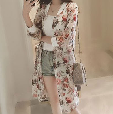 Women's Thin Summer Retro Printed 3/4 Sleeves Shirt Coats