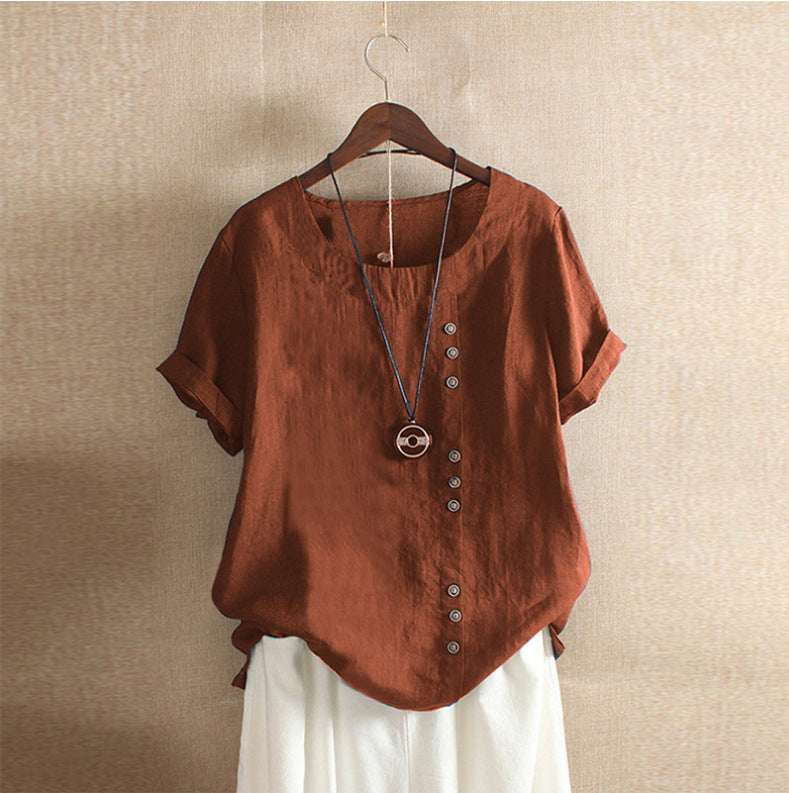 Large Casual Loose Cotton Linen Sleeve Pullover Shorts