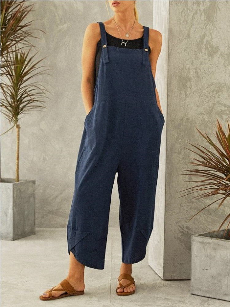 Women's Solid Color Casual Cropped Suspender Pants