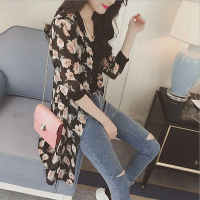 Women's Thin Summer Retro Printed 3/4 Sleeves Shirt Coats