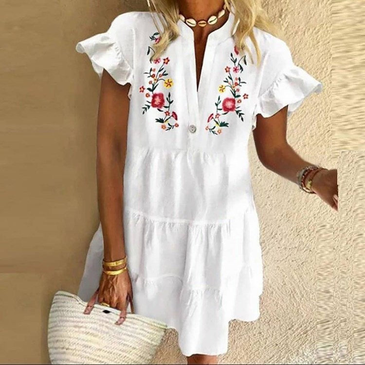 Autumn Cute Temperament Printed Tassel V-neck Dresses