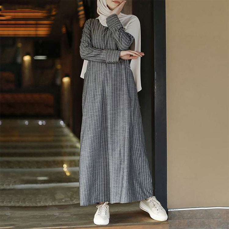 Women's Fashionable Autumn Artistic Retro Cotton Linen Pullover Round Skirts