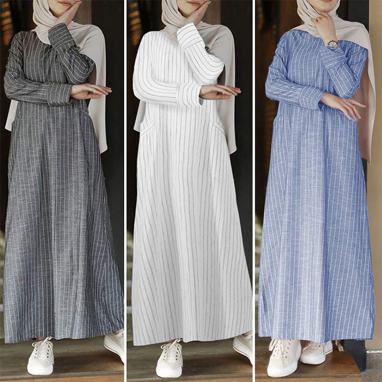 Women's Fashionable Autumn Artistic Retro Cotton Linen Pullover Round Skirts