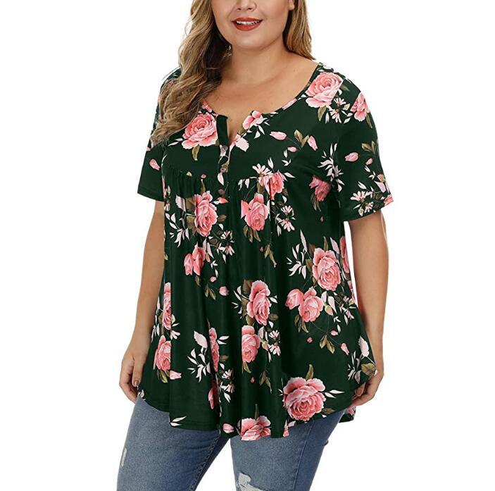 Women's Stylish Graceful V-neck Buttons Printed Blouses