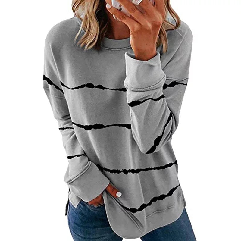 Women's Autumn Round Neck Loose Striped Printed Blouses