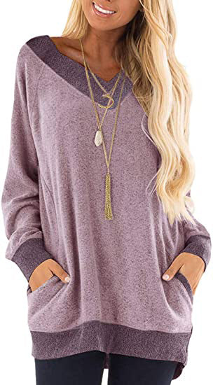 Color Pocket Long Sleeve Loose Pullover Sweaters