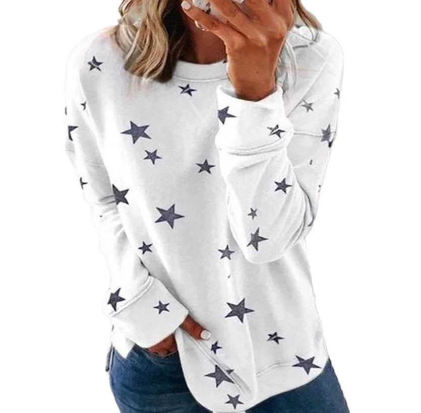 Women's Loose Oversized Long Sleeves T-shirt Printed Sweaters