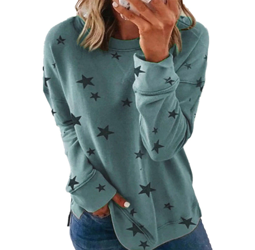 Women's Loose Oversized Long Sleeves T-shirt Printed Sweaters