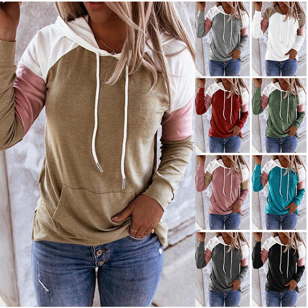 Women's Casual Long Sleeve Loose Color Stitching Sweaters