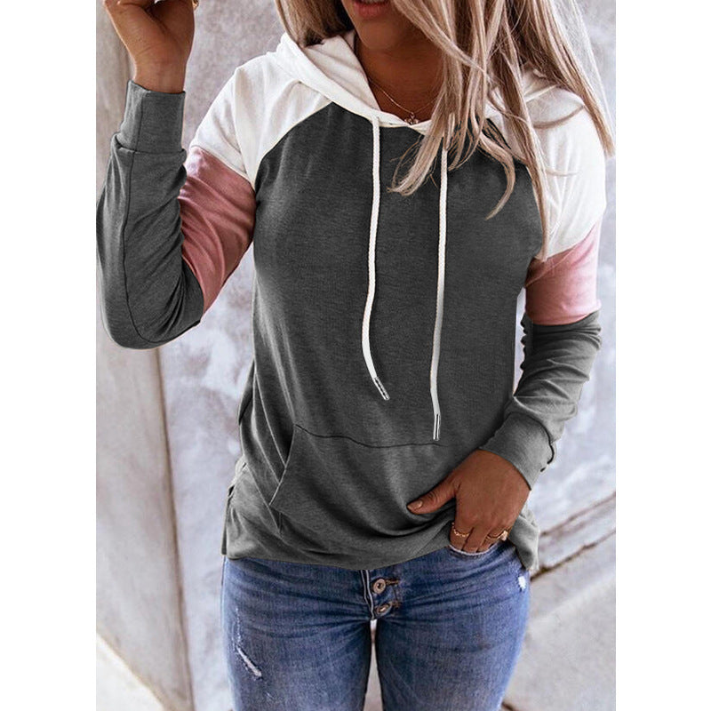 Women's Casual Long Sleeve Loose Color Stitching Sweaters