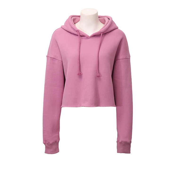 Women's Sports Fleece-lined Pullover Hoodie Personality Bare Sweaters