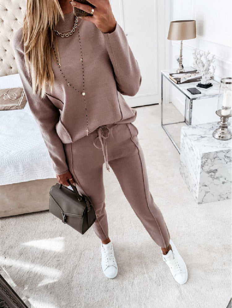 Women's Turtleneck Long-sleeved Pocket Trousers Casual Two-piece Suits