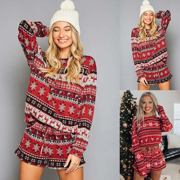 Women's Autumn Printed Long Sleeve Loose Christmas Suits