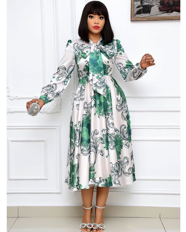 Women's Long Sleeve Tied Printed African Dresses