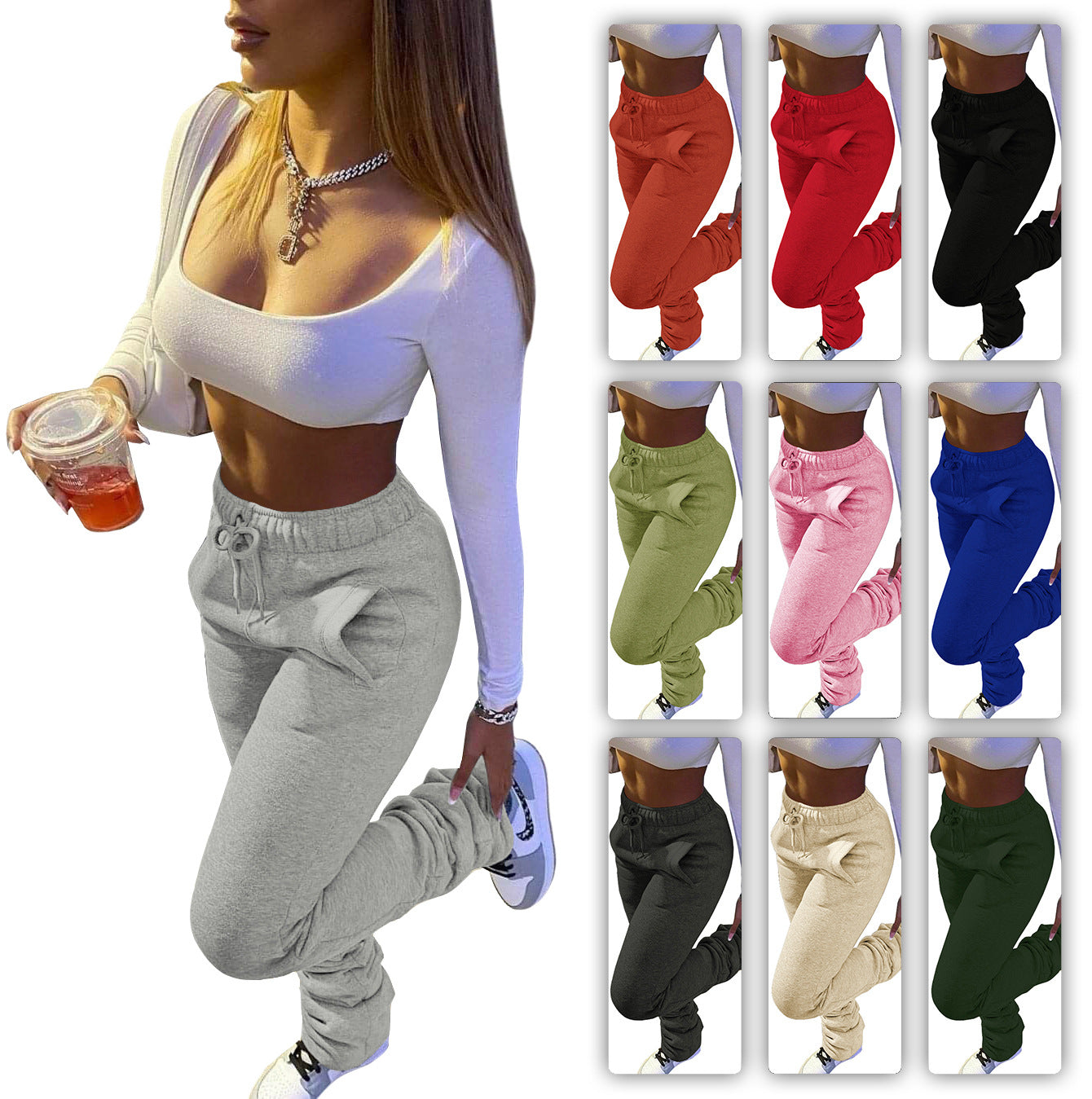 Women's Thickened Fabric Sports Leisure Drawstring Pockets Pants