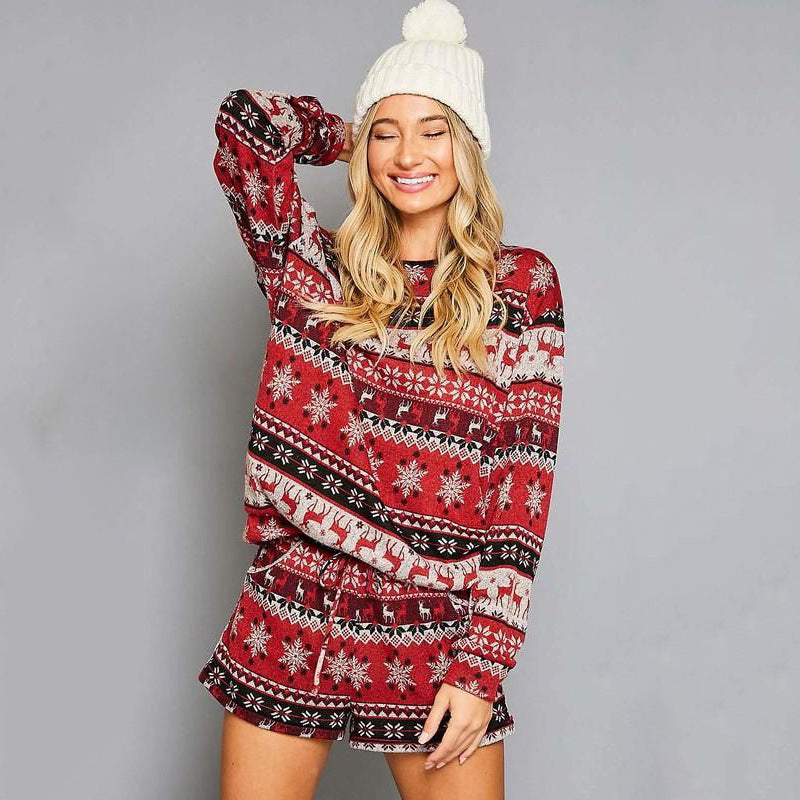 Women's Autumn Printed Long Sleeve Loose Christmas Suits