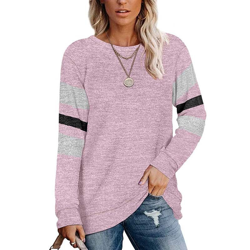 Women's Long-sleeved Patchwork Round Neck Loose Casual Print Blouses