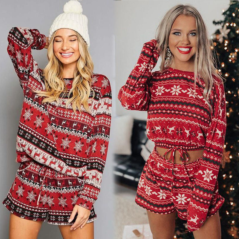 Women's Autumn Printed Long Sleeve Loose Christmas Suits