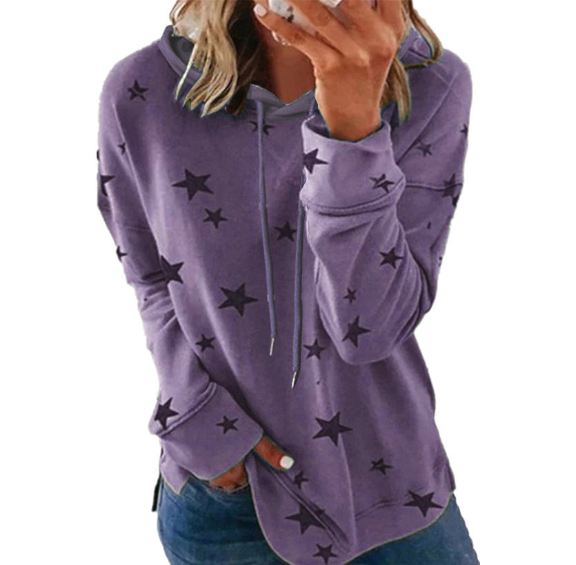 Women's Star Print Loose Large Hooded Sweaters