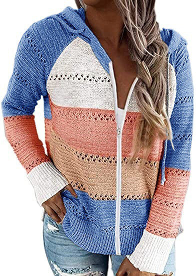Popular Glamorous Single Zipper Hooded Long-sleeved Sweaters